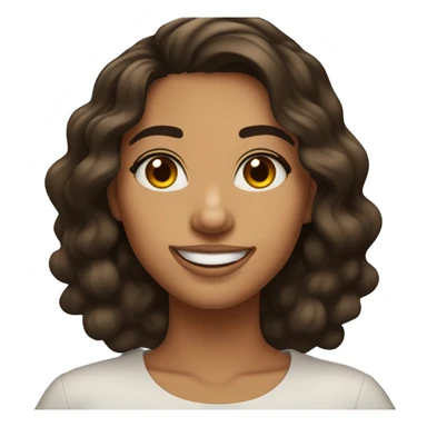 22-year-old woman. Girl with really really dark brown shoulder-length beach waves. REALLY Dark brown eyes with a HUGE OPTIMISTIC SMILE." Olive SKIN  sticker