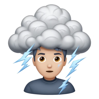Tiny storm cloud exploding above a head, lightning frozen mid-strike sticker
