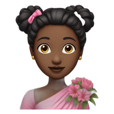 white skin girl- black hair one bun - wearing crazy pink cloth -holding bouquet sticker