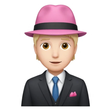 a suited man with pink hat sticker