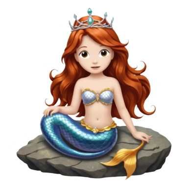 Mermaid with Shell Crown – Long flowing hair, shell tiar, sitting on rock sticker
