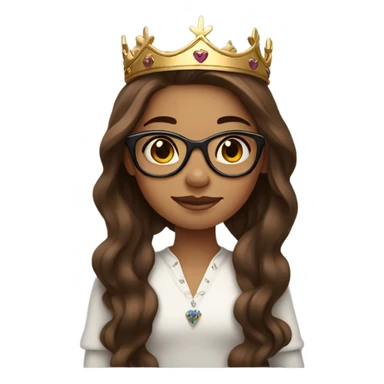 Girl with long brown hair wearing a crown, and glasses and tattoos sticker