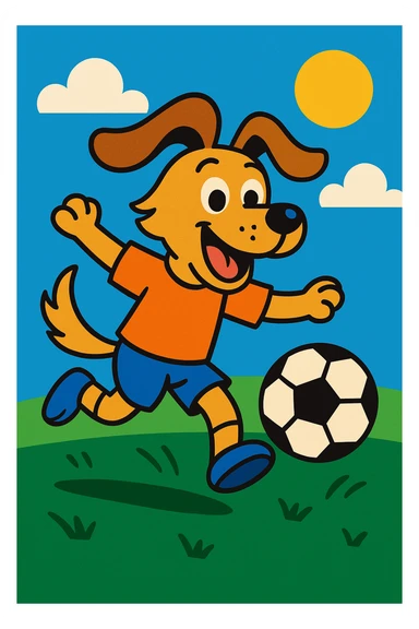 a dog playing soccer, vibrant cartoon style sticker