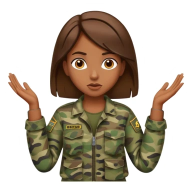 brown-skinned girl in camouflage, brown hair, shrugging sticker