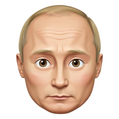 Photorealistic portrait of Vladimir Putin, extremely high detail and realism, round face with a hint of emoji style, polished and clean, serious expression sticker