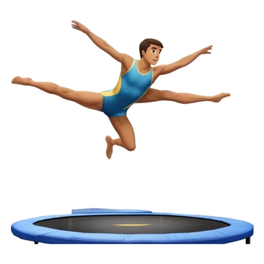 An athletic person soaring high above a trampoline, executing an acrobatic flip with perfect form. The scene captures motion and energy, with a dynamic pose, stretched limbs, and a focused expression. The background suggests a professional trampoline arena with safety padding. sticker