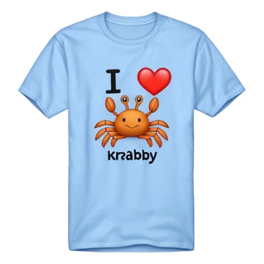 Blue shirt with the text I love krabby  sticker