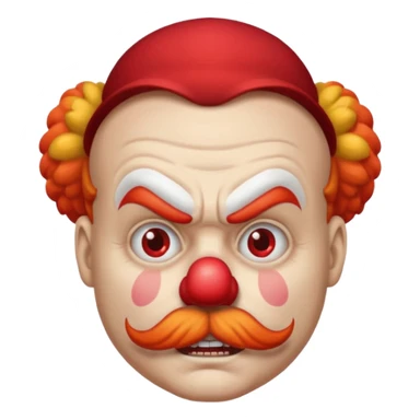Angry clown — furrowed brow, mustache, tiny hat. sticker
