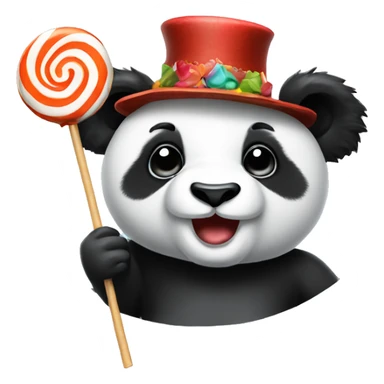 A panda with a lollipop and a crazy hat  sticker