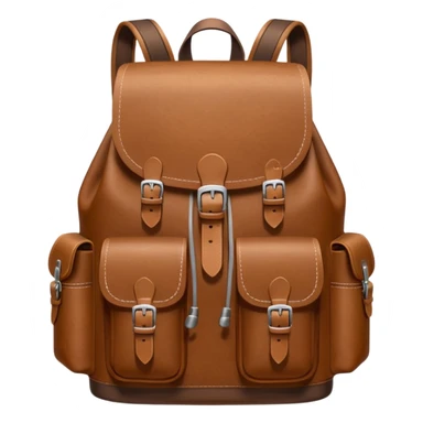 Draw a leather backpack using a front camera with an 80-degree angle from the ground, ensuring the object remains stationary without rotation or tilt. sticker