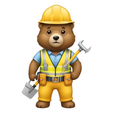 Bear wearing a yellow construction hard hat and tool belt sticker