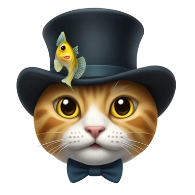 cat wich tophat and fish face sticker