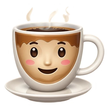 A plain 3D cartoon coffee cup filled with hot coffee, no saucer, light steam rising, glossy ceramic texture, warm soft lighting, realistic Memoji-style on a dark background. sticker
