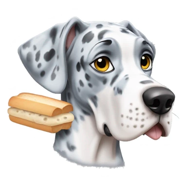 Blue Merle Great Dane eating white bread sticker