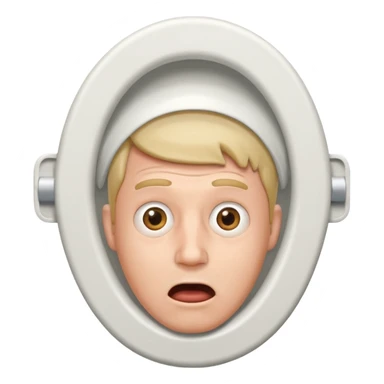 toilet with a man's head and a surprised expression sticker