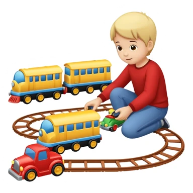 child playing with both toy cars and trains sticker