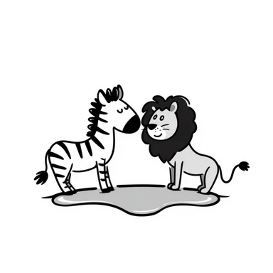 zebra and lion drinking water from pond sticker