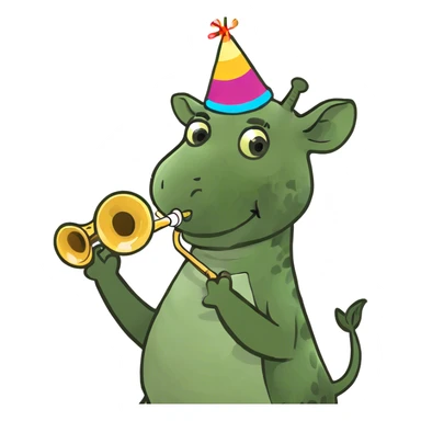 Giraffe riding on an elephant using a trumpet while balancing on a ball sticker