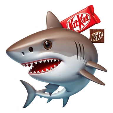 a shark with a kitkat bar in its head sticker