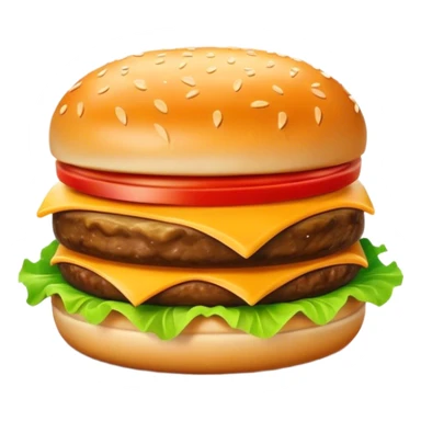 Cinematic Realistic Cheeseburger Dish Emoji, showcasing a juicy burger layered with cheese, lettuce, and tomato on a toasted bun rendered with lifelike detail and vibrant, inviting lighting. sticker