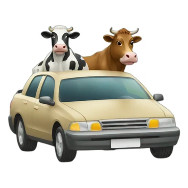 Two cows driving in a car sticker