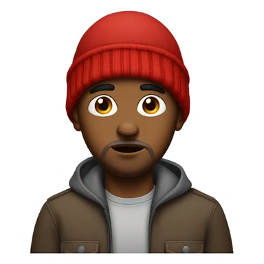 Brown skinned man with gray lips and a red beanie feeling worried  sticker