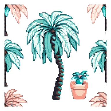 palm tree with pastel teal trunk and pastel peach leaves sticker