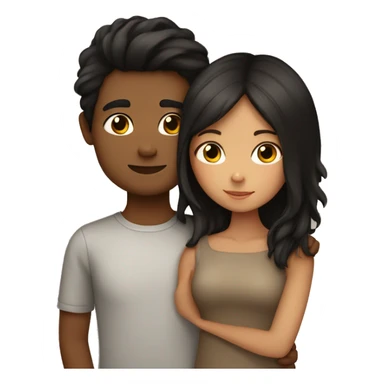 Tan girl with brown hair hugging boy with black hair  sticker