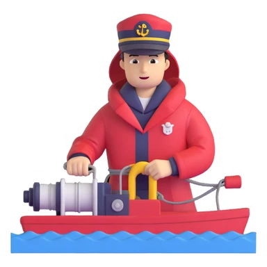 Close-up of sailor in raincoat operating winch to retrieve sediment samples from rough sea sticker