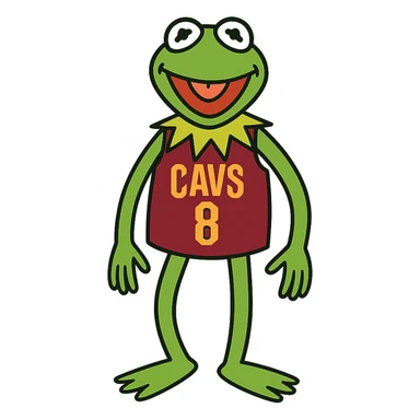 Kermit the Frog in a Cleveland Cavaliers #8 jersey, vibrant toon style sticker