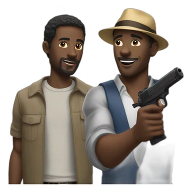 Black man pointing at a jewish man with a watergun sticker