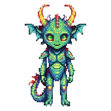 child with a mix of dragon 20%, alien 60%, and demon 20% traits sticker