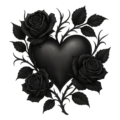 gothic heart with dark roses, remove background sticker