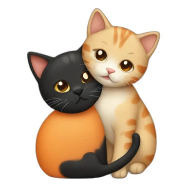 one beige cat and one black and orange cuddling sticker