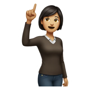 The woman with white skin and dark brown hair is pointing up with their hand with index finger raised. sticker