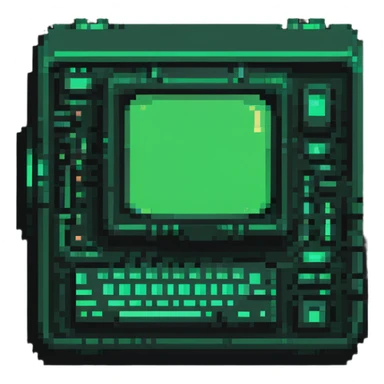32x32 cyberpunk terminal icon with green code glowing, retro computer style sticker