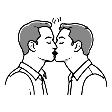 Gay couple kissing black and white outline sticker