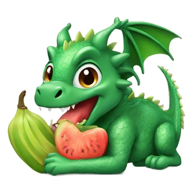Green dragon eating fruits sticker