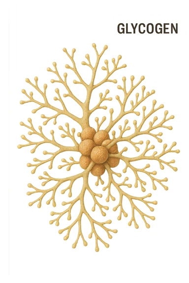 realistic representation of glycogen molecule or granule, isolated on transparent background, scientific style, aspect ratio 2:3 sticker