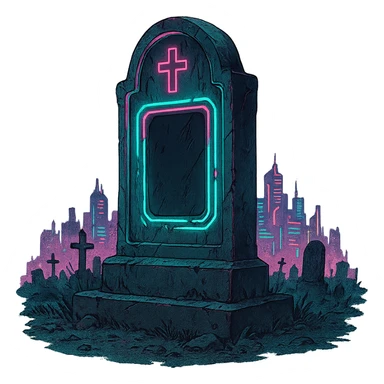  [[[a lonesome tombstone in a graveyard]]], , punk gothic style, futuristic cyberwave cyberpunk, monument
 sticker