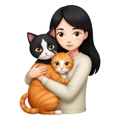 A black-haired girl hugs a ginger cat and  A black cat sticker
