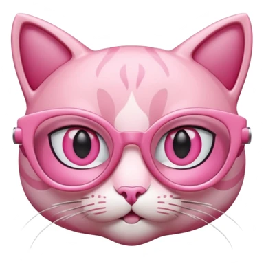 A 3D cartoon rose-pink cat-eye spectacle, glossy curved frame, soft reflections, isolated on plain background, Memoji-style. sticker