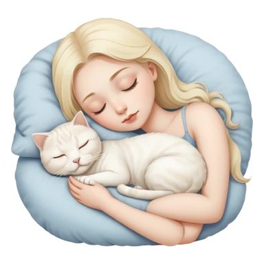 long Blonde white girl sleeping with white scottish fold cat sticker