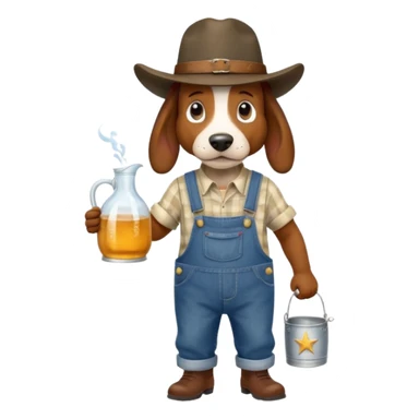 toothless hillbilly basset hound wearing a stetson and dungarees carrying moonshine sticker