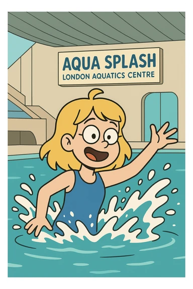 aqua splash london aquatics centre a girl yellow hair blue swimming suits sticker