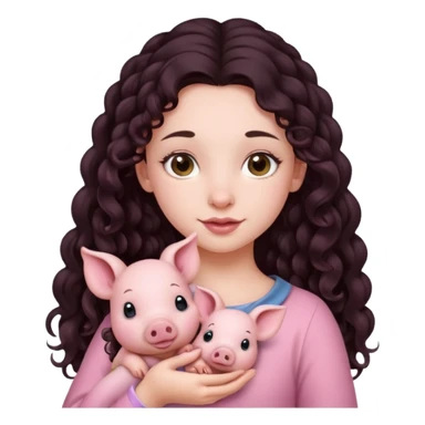 Ragazza bellissima capelli lunghi scuri con piccolo maialino sticker