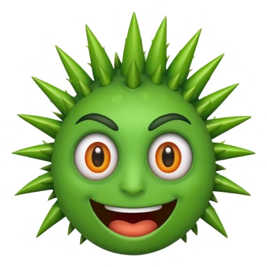 A green emojicon that has crazy eyes and green spikes at the top sticker