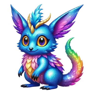 Colorful cute fuzzy realistic glittery Randomly-faerie-drake-colored sparkly exotic Fakémon-creature sticker