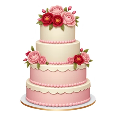Romantic pastel wedding cake with warm-colored pink and red flowers sticker