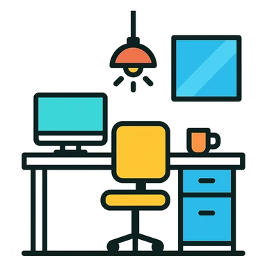 white workspace office with lighting sticker